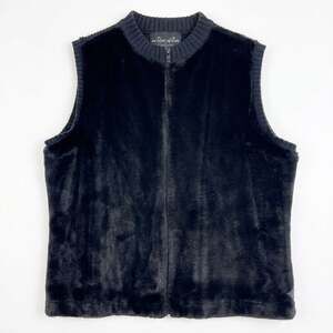 Outdoor Edition Parkhurst Faux Fur Ribbed Vest Jacket Black Zip VTG Women Large